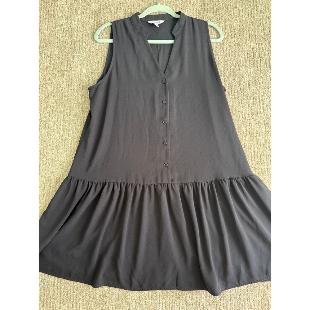 Nine West Womens Mineral Black Sleeveless Drop Waist Ruffle Hem Dress Large NEW